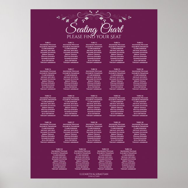 24 Tabelle Elegant Cassis Hochzeitsskala Poster (Vorne)