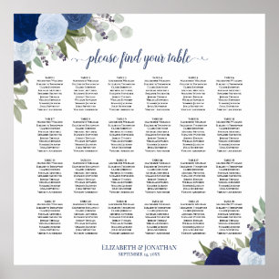 24 Tabelle Elegante blaue Rose Hochzeitstabelle Poster