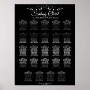 24 Tabelle Elegante schwarze Hochzeitssattelkarte Poster