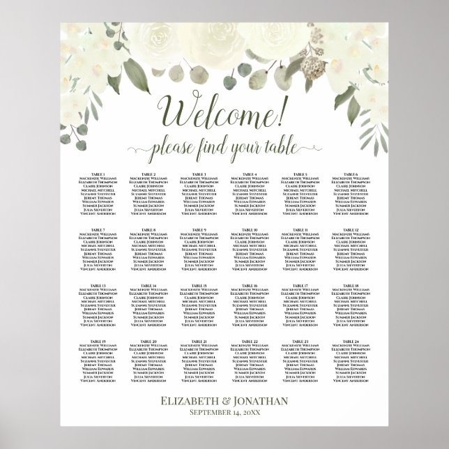 24 Tabelle Elfenbeinrosen Hochzeitstabelle Poster (Vorne)