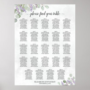 24 Tabelle Eukalyptus Lavendel Hochzeitskarte Poster