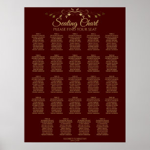 24 Tabelle Gold & Auburn Brown Hochzeitstabelle Poster