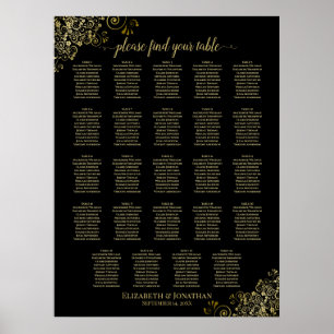 24 Tabelle Gold & Black Chic Hochzeitskarte Poster