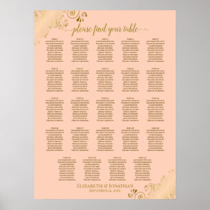 24 Tabelle Korallenpfirsich & Gold Hochzeitskarte Poster