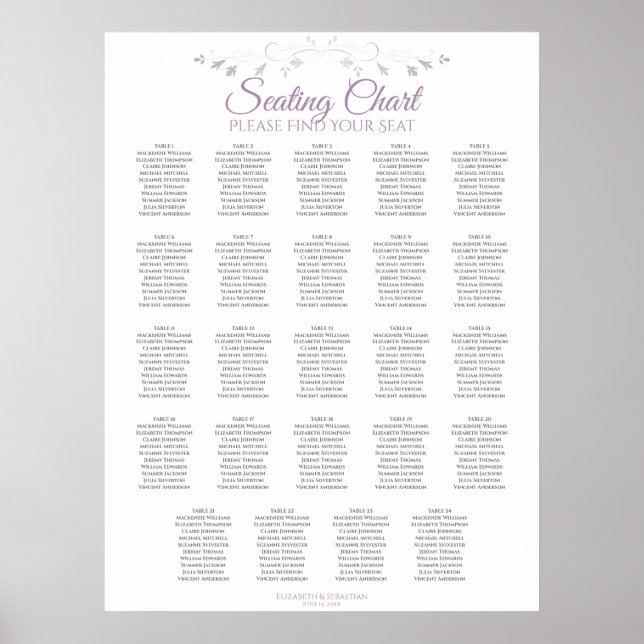 24 Tabelle Lila & grau Hochzeitstabelle Poster (Vorne)