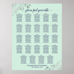 24 Tabelle MInt Green & Navy Hochzeitskarte Poster