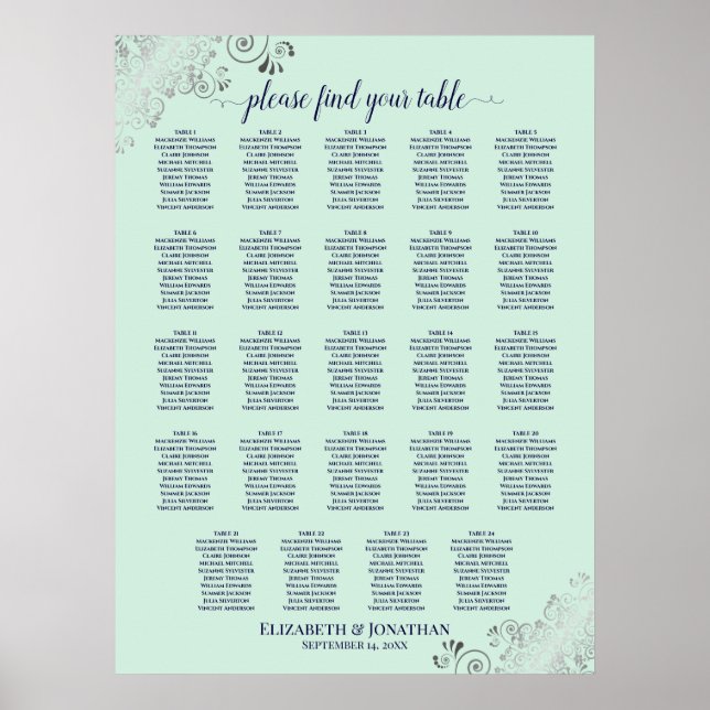 24 Tabelle MInt Green & Navy Hochzeitskarte Poster (Vorne)