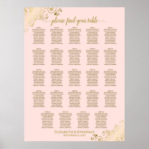 24 Tabelle Rosa und Gold Hochzeitskarte Poster