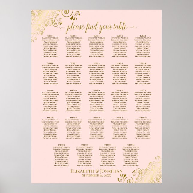 24 Tabelle Rosa und Gold Hochzeitskarte Poster (Vorne)