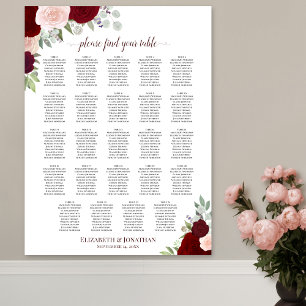 24 Tabelle Rot und Rosa Blumenkarte Poster