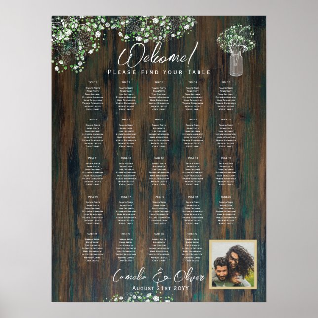 24 Tabelle Rustikales Holz Gypsophila FOTO SITZEND Poster (Vorne)