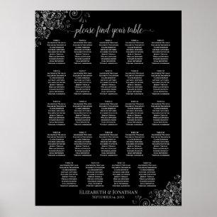 24 Tabelle Silver & Black Wedding Seating Chart Poster