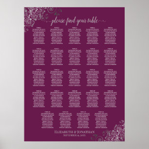 24 Tabelle Silver & Cassis Hochzeitskarte Poster
