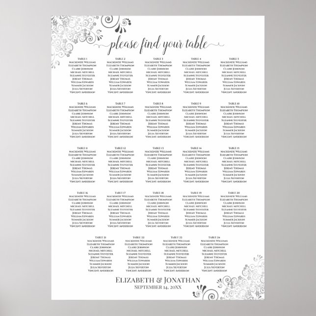 24 Tabelle Silver & White Chic Hochzeitstabelle Poster (Vorne)