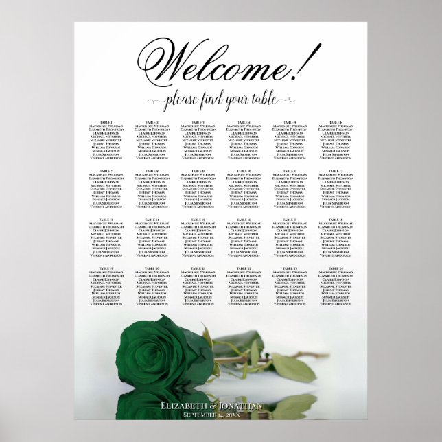 24 Tabelle Smaragdgrüne Rose Hochzeitstabelle Poster (Vorne)