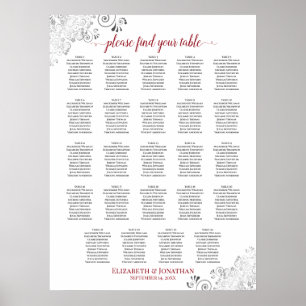 24 Tabelle Weiß und Rot-Chic Hochzeitstabelle Poster