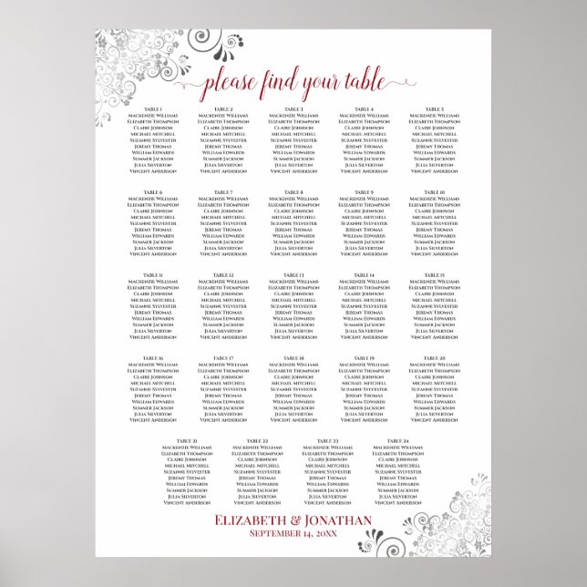24 Tabelle Weiß und Rot-Chic Hochzeitstabelle Poster (Vorne)