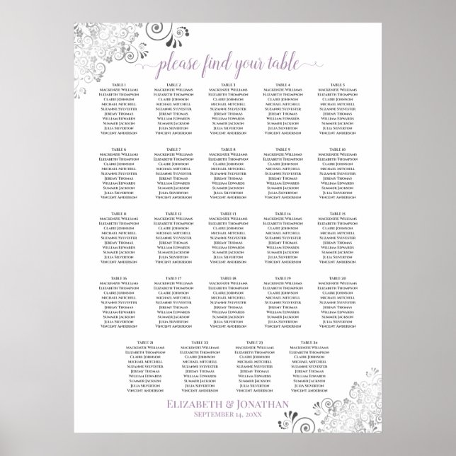 24 Tabelle White Lavender Chic Hochzeitskarte Poster (Vorne)
