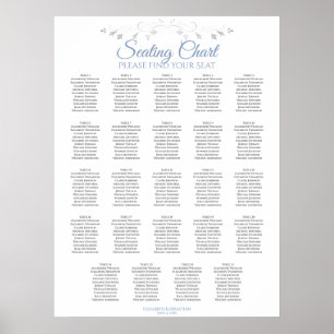 24 Table Blue & Gray Wedding Seating Chart Poster