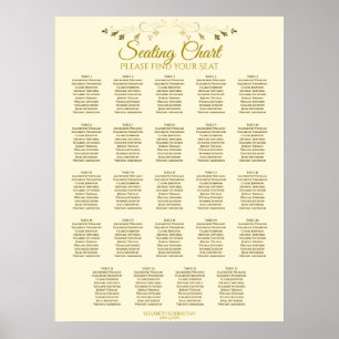 24 Table Chic Gold & Cream Wedding Seating Chart Poster