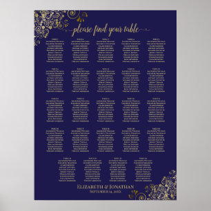 24 Table Gold Navy Blue Chic Hochzeitskarte Poster