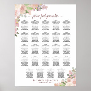 24 Tische Rustikale Rosa Florale Hochzeits-Sitzord Poster