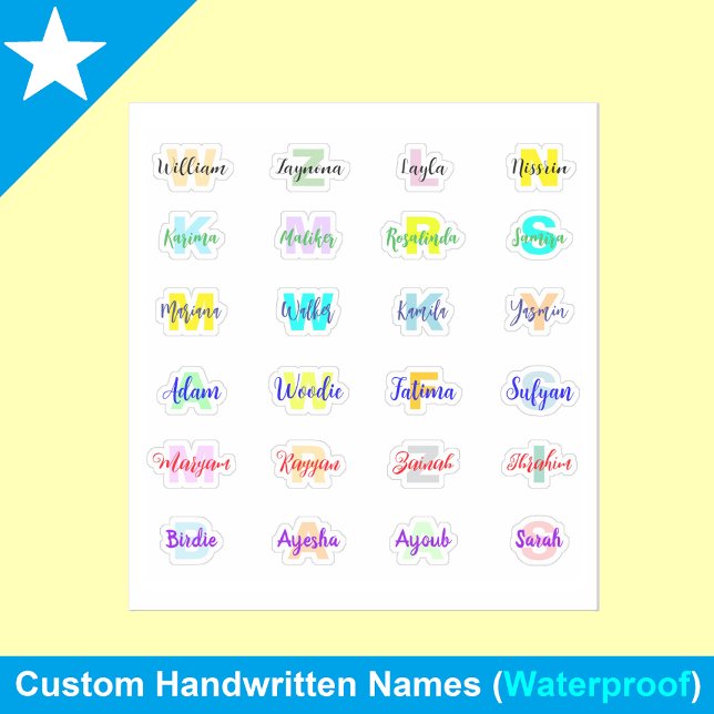 24 Transparente Monogramm-Namen, wasserdichte Aufk Aufkleber (Personalized Modern Colorful Waterproof Name Stickers)
