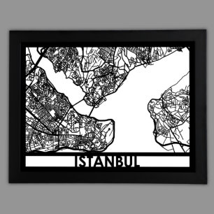 24" X 18" Cut Out Istanbul Stadtplan Gerahmt