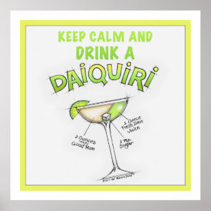 24" X 24" DAIQUIRI-REZEPT-COCKTAIL-KUNST POSTER