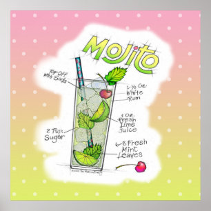 24" X 24" PLAKAT - MOJITO REZEPT COCKTAIL KUNST