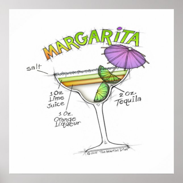 24" X 24" POSTER - MARGARITA RECIPE COCKTAIL ART (Vorne)