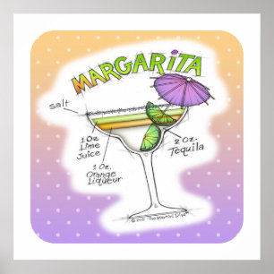 24" X 24" POSTER - MARGARITA-REZEPT COCKTAIL-KUNST