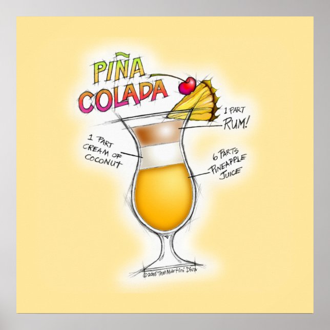 24" X 24" POSTER - PINA COLADA RECIPE COCKTAIL ART (Vorne)