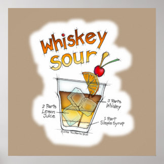 24" X 24" POSTER, WHISKEY SOUR RECIPE COCKTAIL ART POSTER