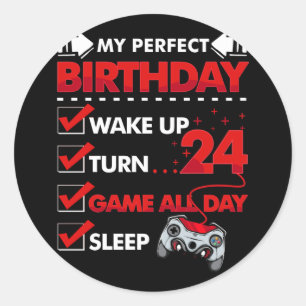 24 Year Old Gamer Boy 24th Perfekt Birthday Gaming Runder Aufkleber