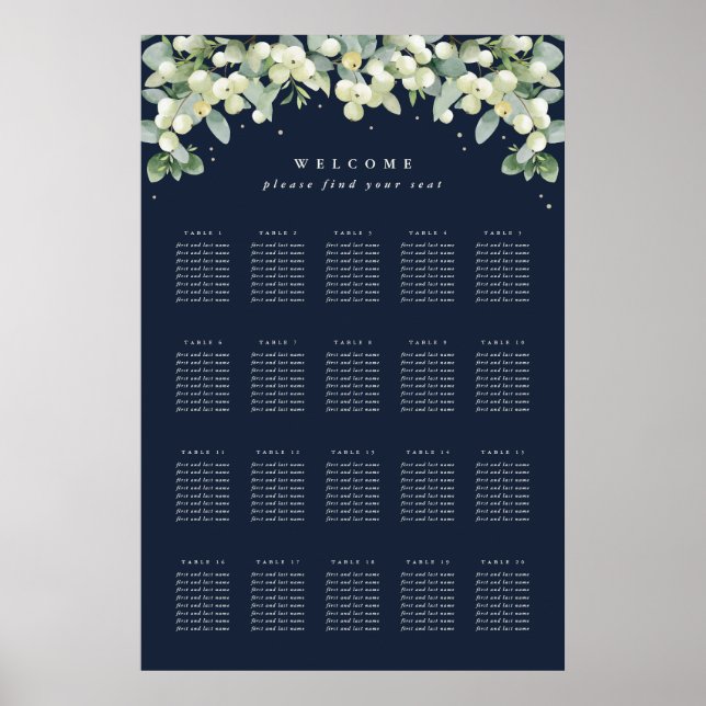 24x36" 20 Tische mit 8 Hochzeitkarten Poster (Vorne)