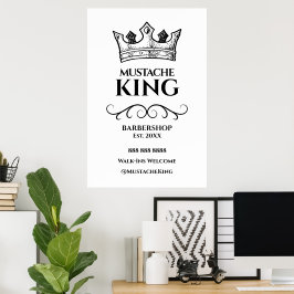 24x36 Black Crown King Mustache Barbershop-Zeichen Poster