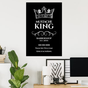 24x36 White Crown King Mustache Barbershop Zeichen Poster