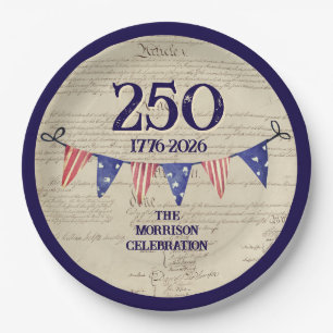 250 4. Juli Vintage Patriotisch USA Blau Party Pappteller