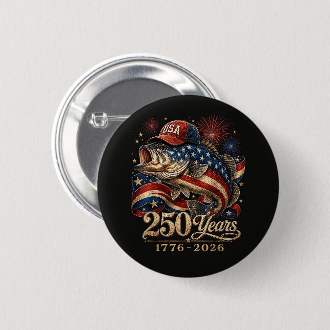 250 Amerika 1776 2026 Bassfischen USA-Flagge Button (Vorne & Hinten)