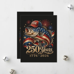 250 Amerika 1776 2026 Bassfischen USA-Flagge Feiertagskarte