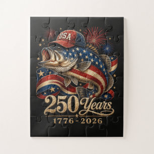 250 Amerika 1776 2026 Bassfischen USA-Flagge Puzzle