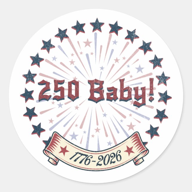 250 Baby America 250 Patriotic Fireworks Design Runder Aufkleber (Vorderseite)