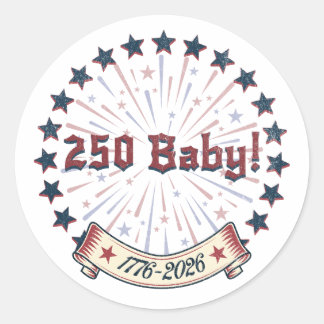 250 Baby America 250 Patriotisches Feuerwerk-Desig Runder Aufkleber
