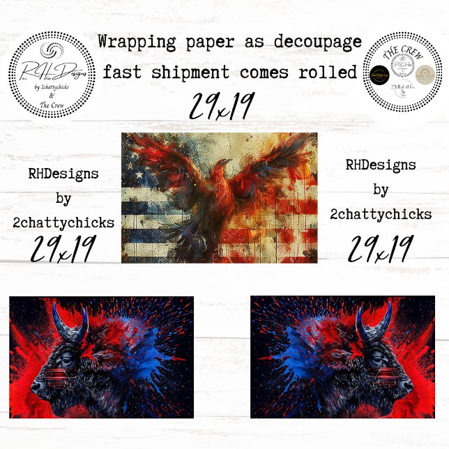 250. Bison Eagle Flag Decoupage Geschenkpapier Set (Von Creator hochgeladen)