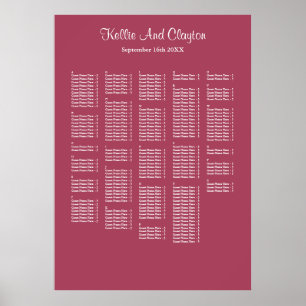 250+ Burgundy Simple Wedding Seating Chart Poster