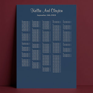250+ Classic Blue Simple Wedding Seating Chart Poster
