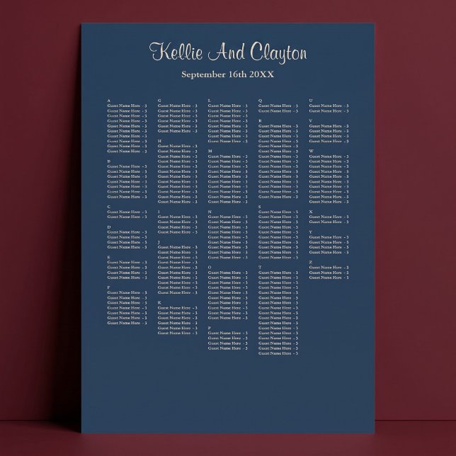 250+ Classic Blue Simple Wedding Seating Chart Poster (Von Creator hochgeladen)