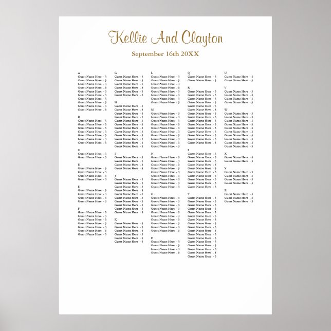 250+ Einfache Hochzeitssitzkarte Poster (Vorne)