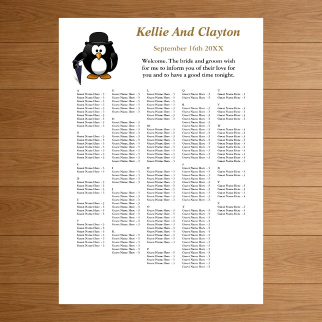 250 Funny Pinguin Greeter Wedding Seating Chart Poster (Von Creator hochgeladen)